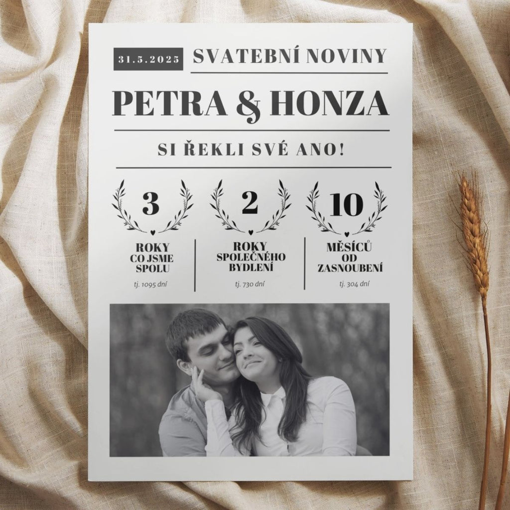 Svatební noviny na míru - včetně TISKU