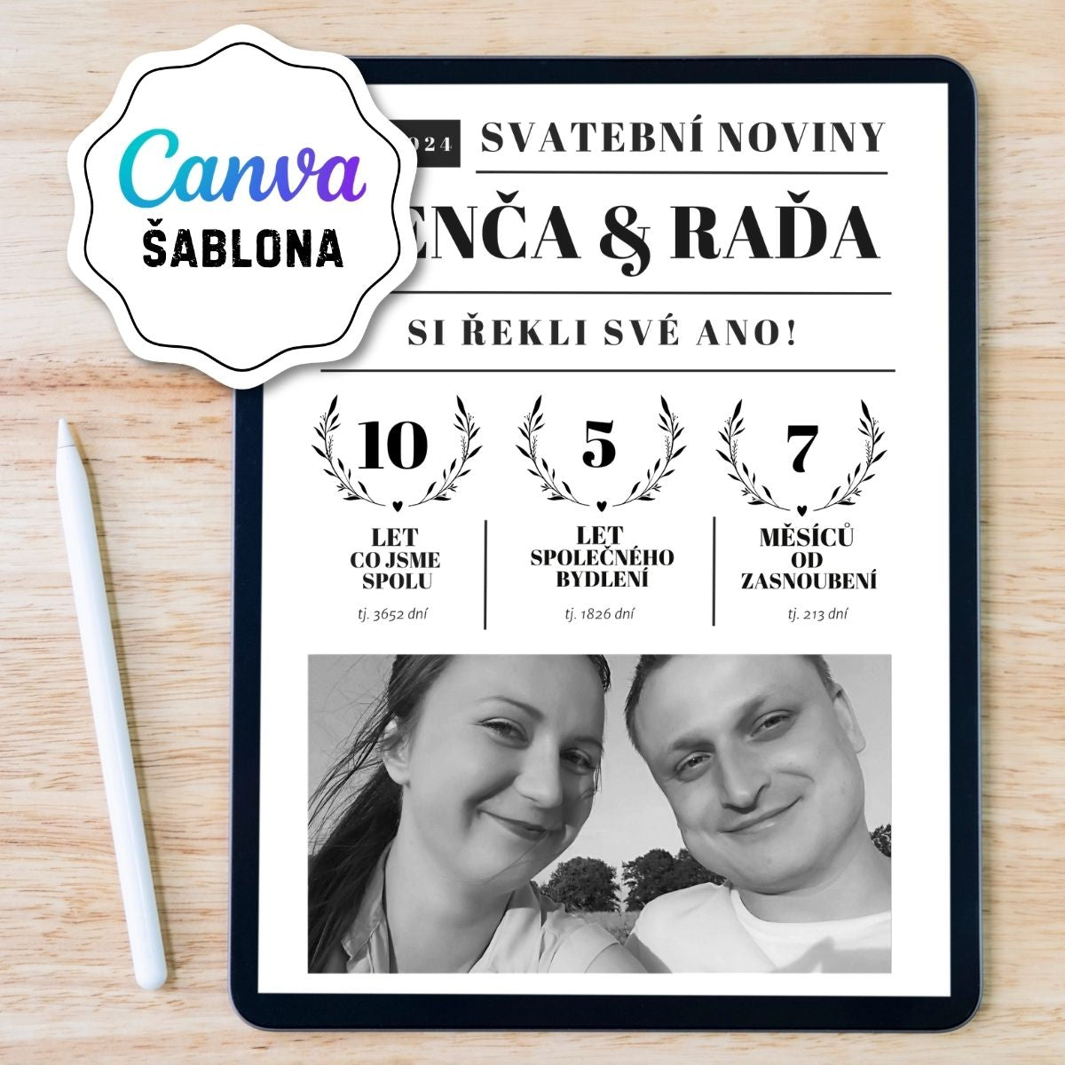 Svatební noviny šablona v Canvě 