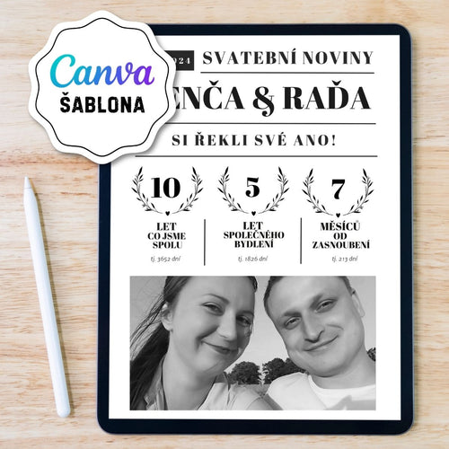 Svatební noviny šablona v Canvě 